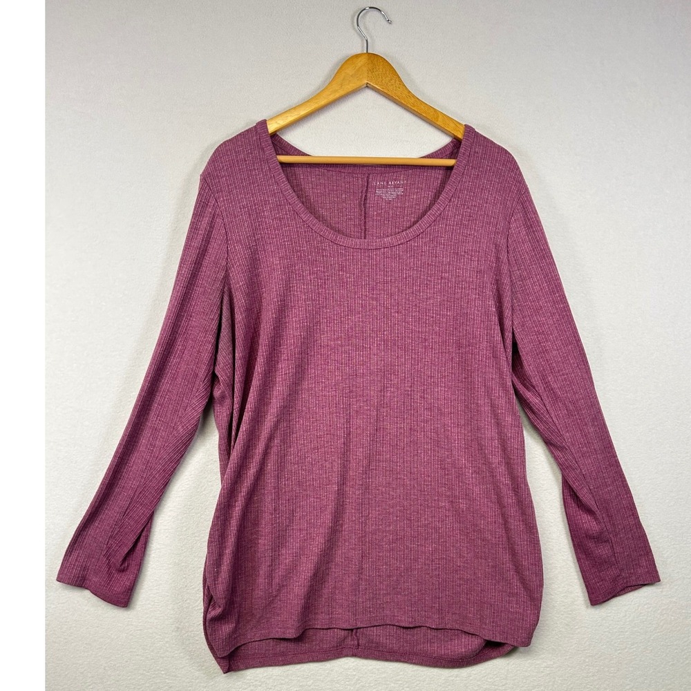 Lane Bryant Womens Long Sleeve Ribbed Scoop Neck Top Magenta Plus Size 18/20